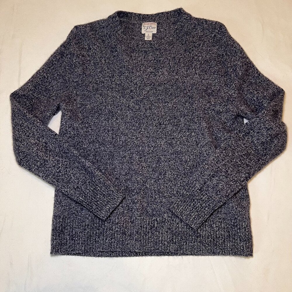 J.Crew Rugged Merino Wool‎ Sweater Mens L Blue Marl Crewneck Preppy Classic